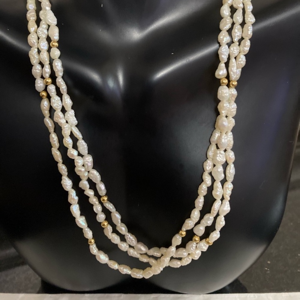 14K freshwater pearls with yellow gold beads necklace
